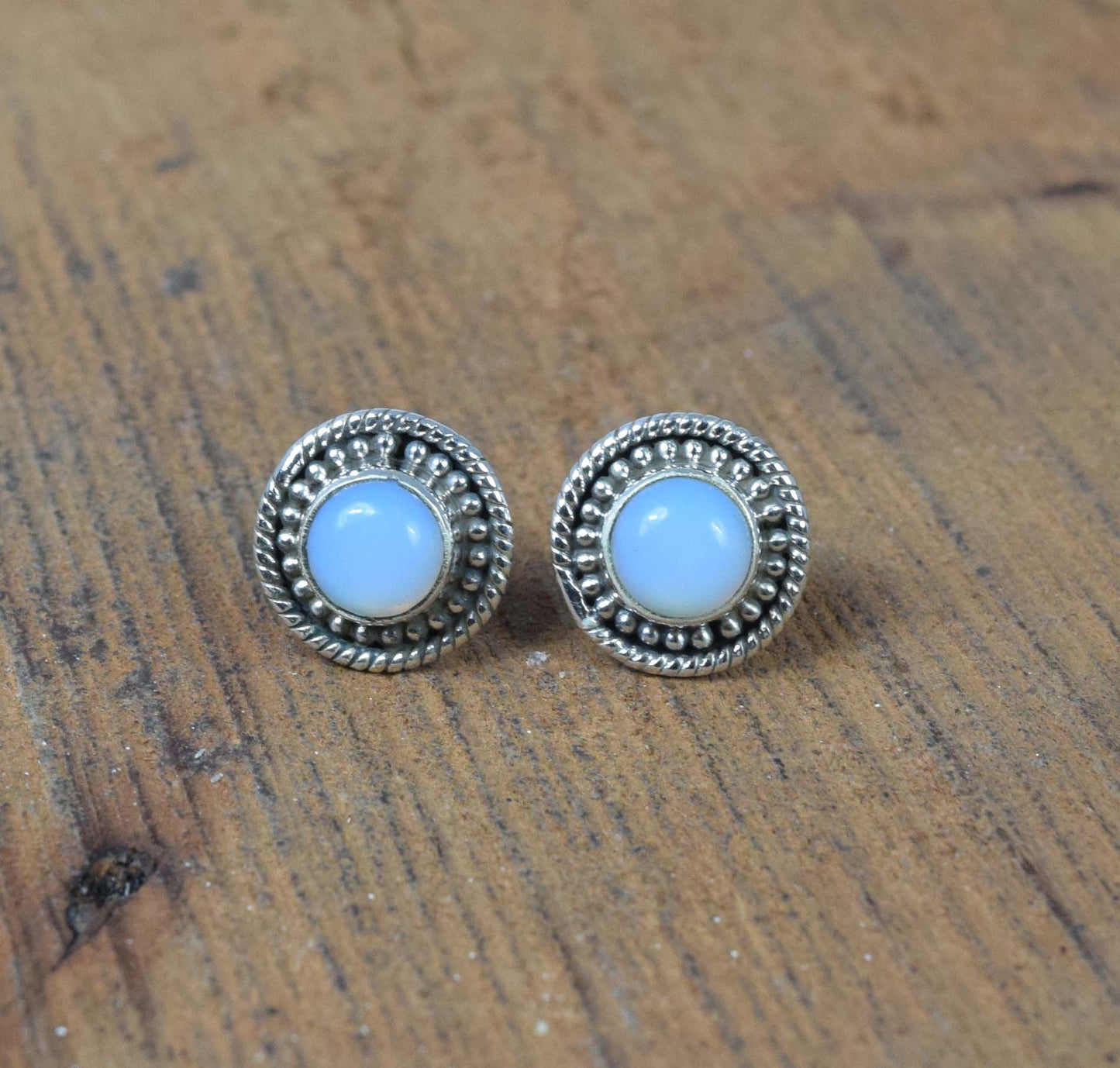 925 Solid Sterling Silver Milky Opalite Stud