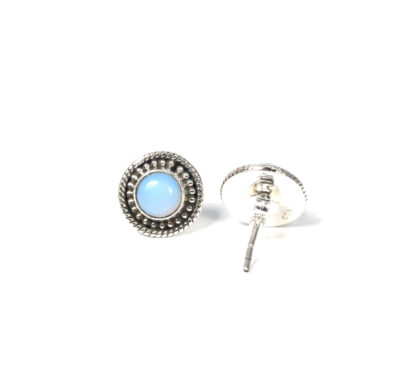 925 Solid Sterling Silver Milky Opalite Stud