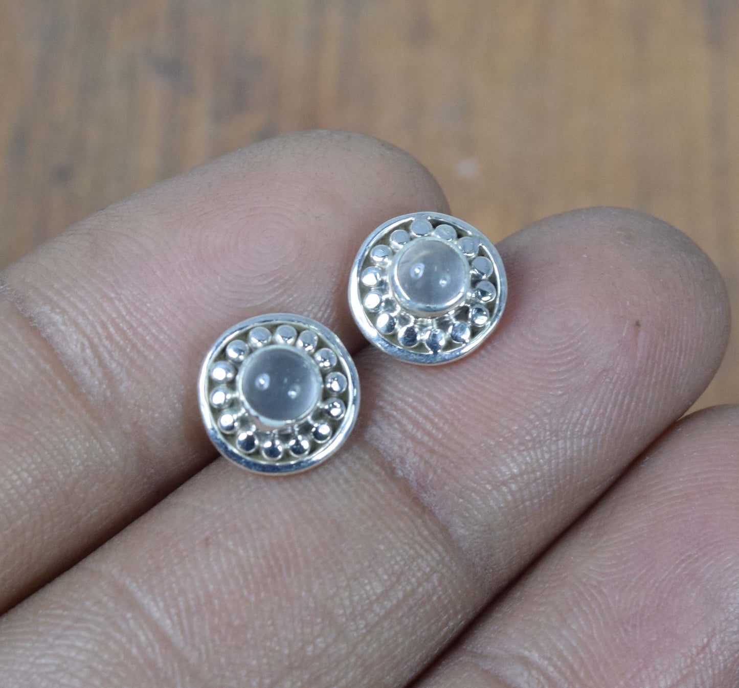 925 Solid Sterling Silver Pink Rose Quartz Stud