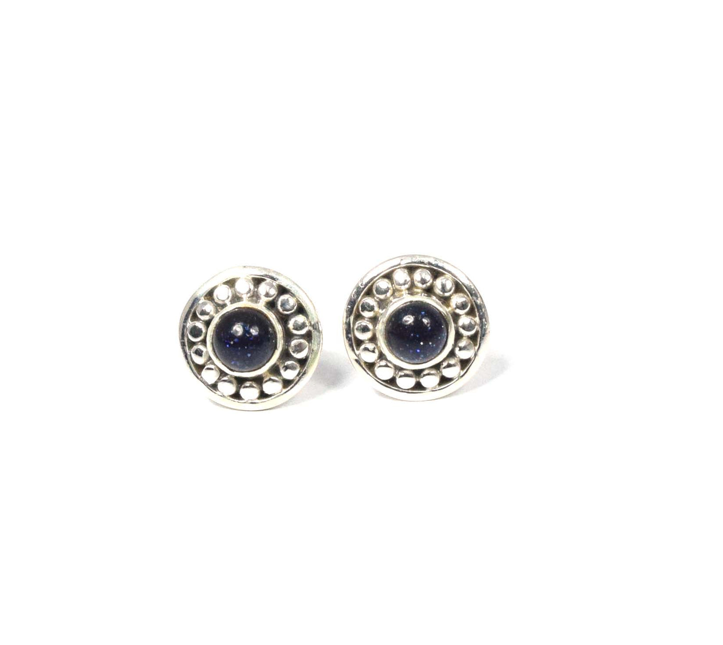925 Solid Sterling Silver Blue Sunstone Stud