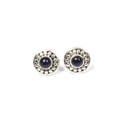 925 Solid Sterling Silver Blue Sunstone Stud