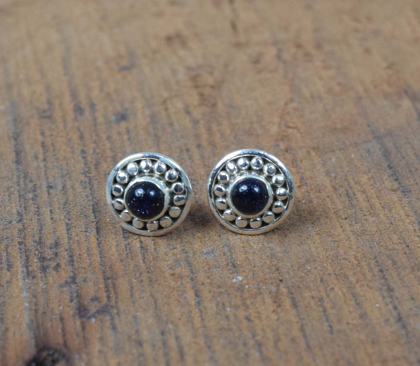 925 Solid Sterling Silver Blue Sunstone Stud