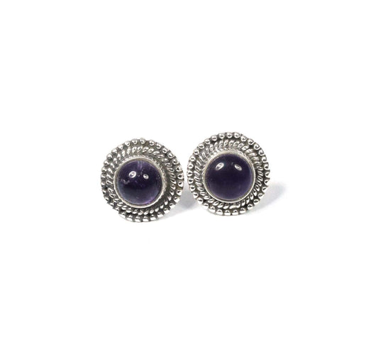 925 Solid Sterling Silver Purple Amethyst Stud