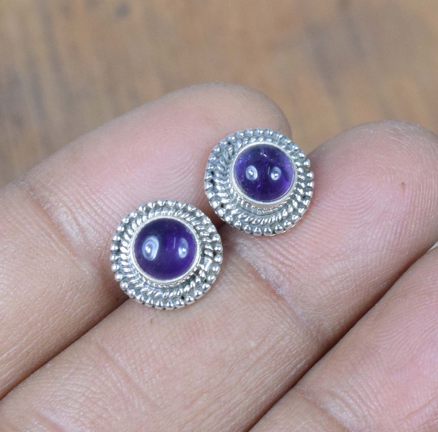 925 Solid Sterling Silver Purple Amethyst Stud