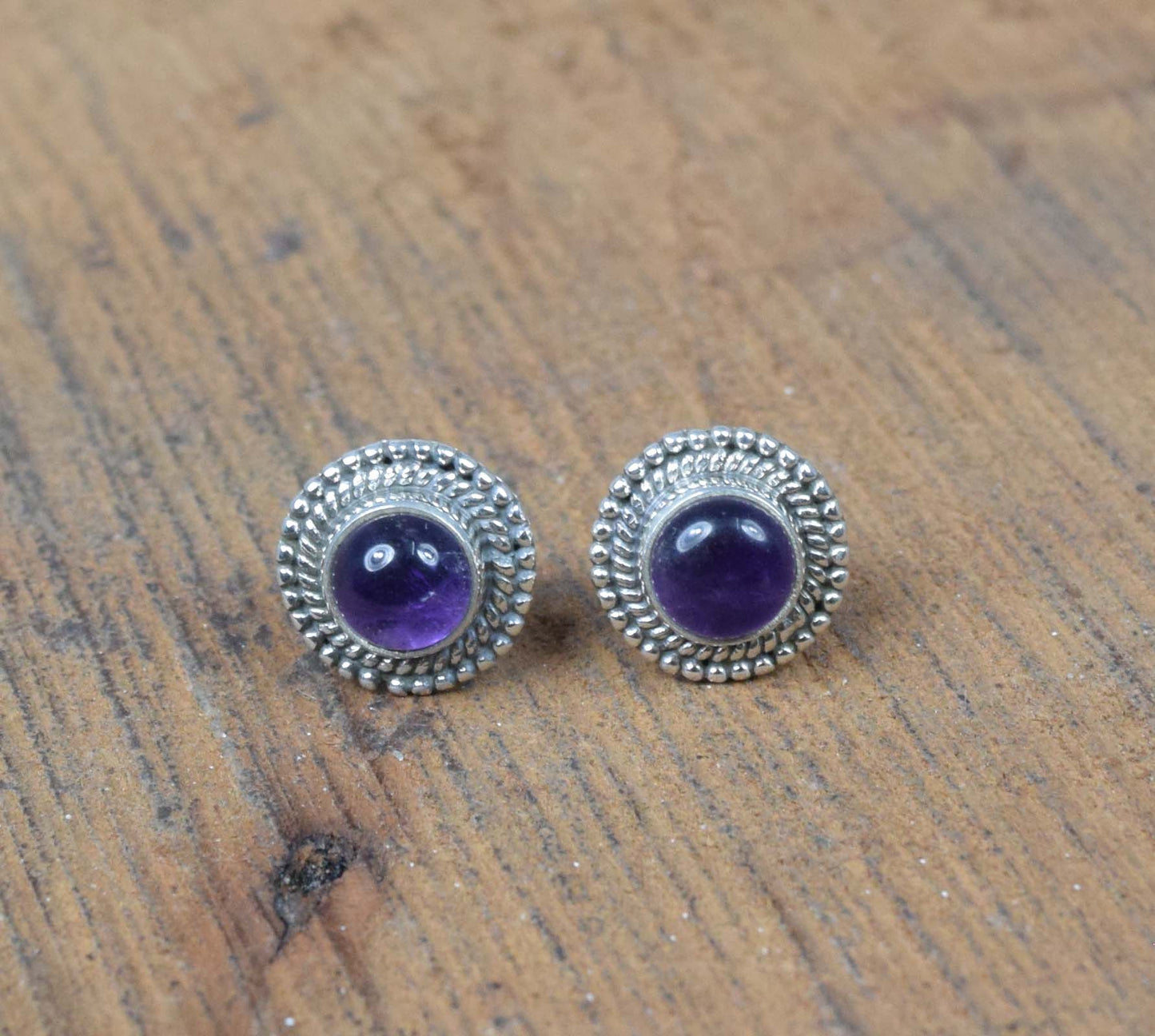 925 Solid Sterling Silver Purple Amethyst Stud