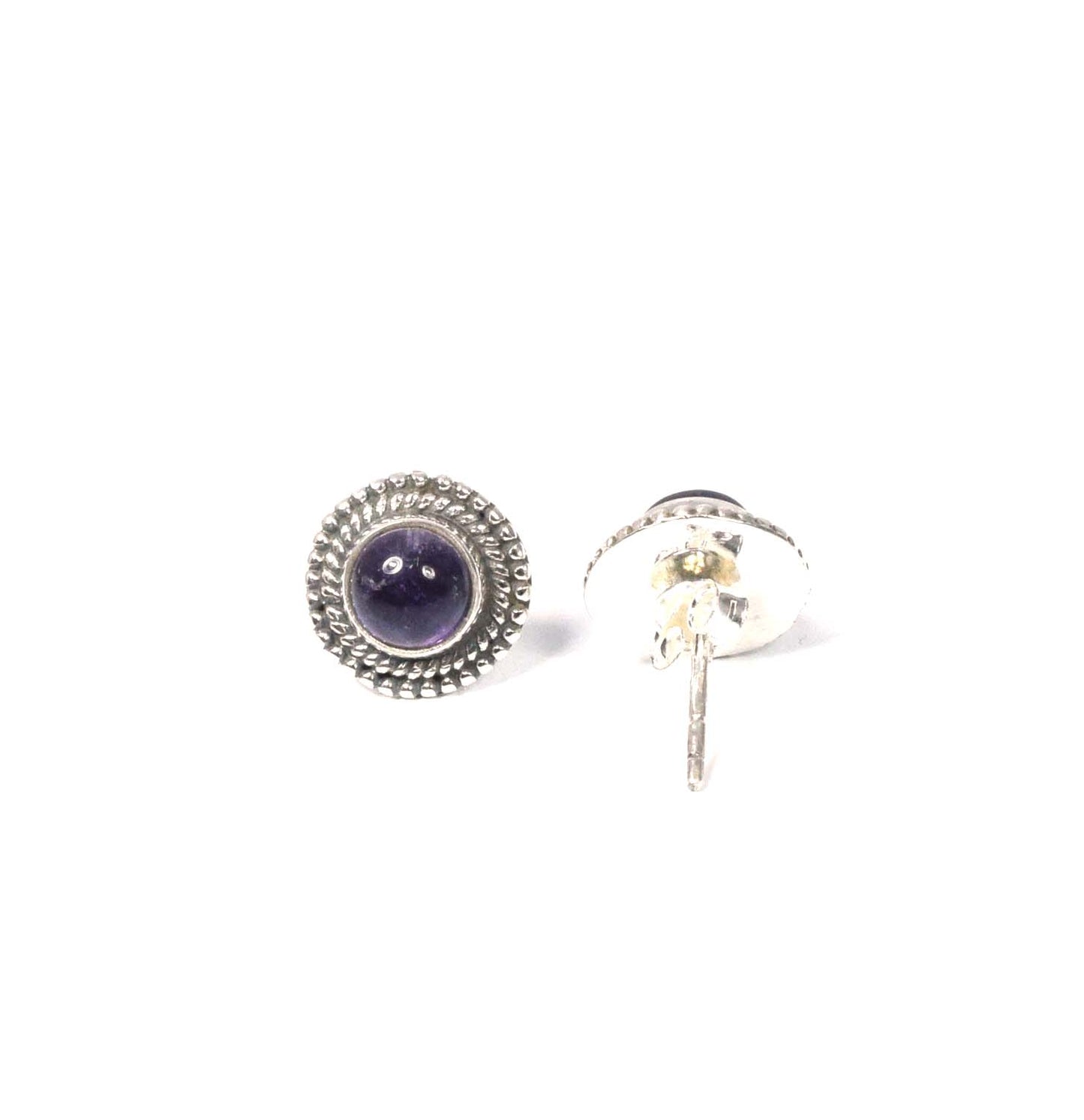 925 Solid Sterling Silver Purple Amethyst Stud