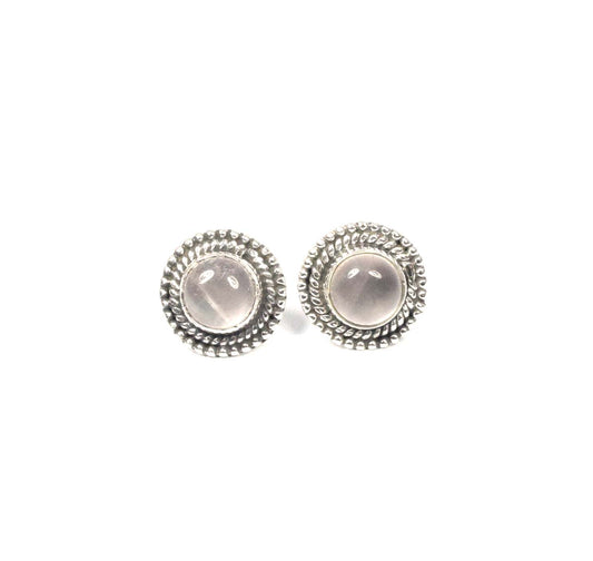 925 Solid Sterling Silver Pink Rose Quartz Stud