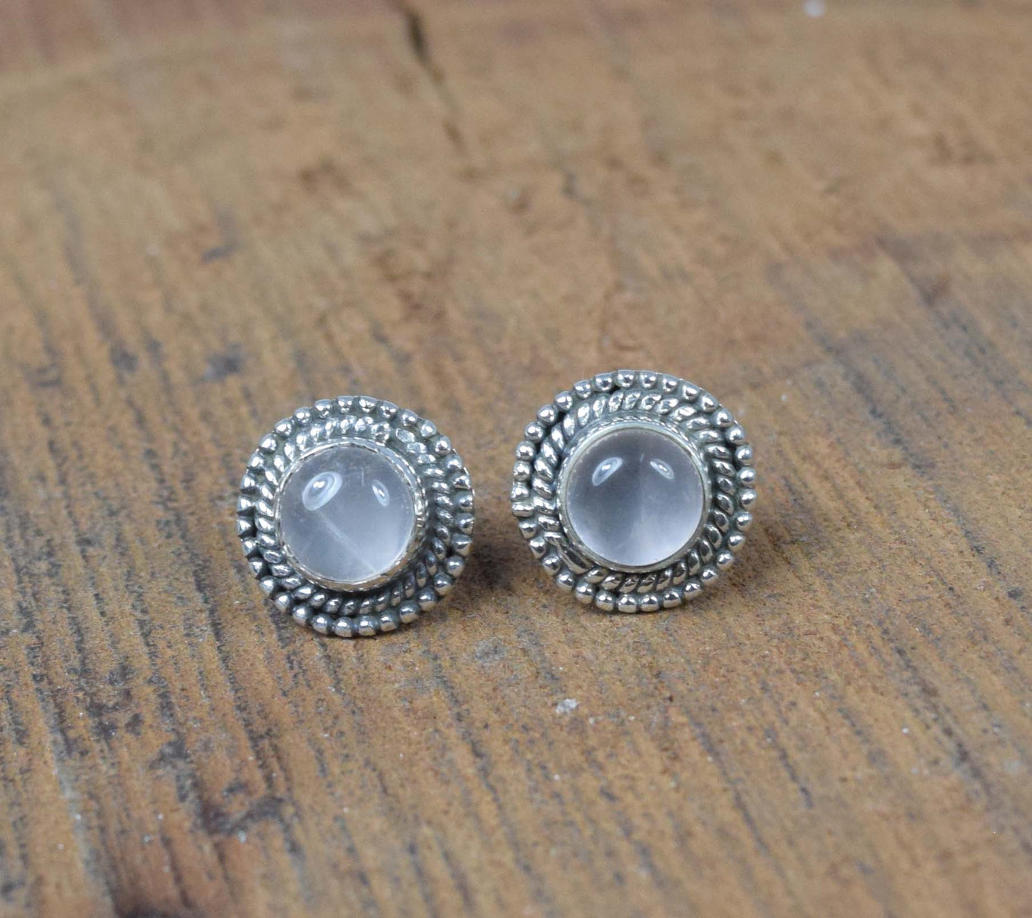925 Solid Sterling Silver Pink Rose Quartz Stud