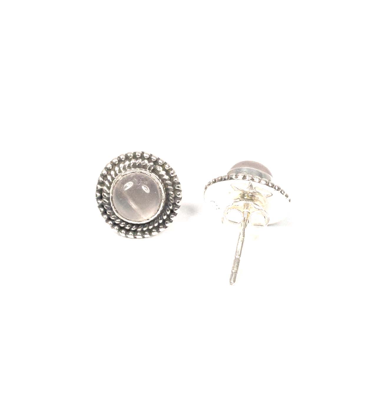 925 Solid Sterling Silver Pink Rose Quartz Stud