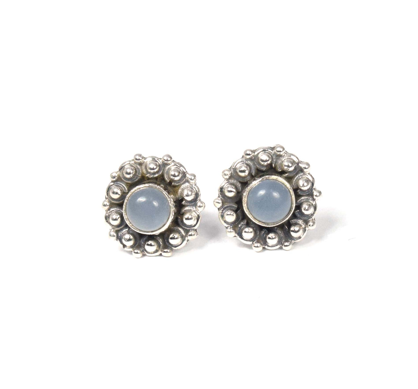925 Solid Sterling Silver Blue Chalcedony Stud