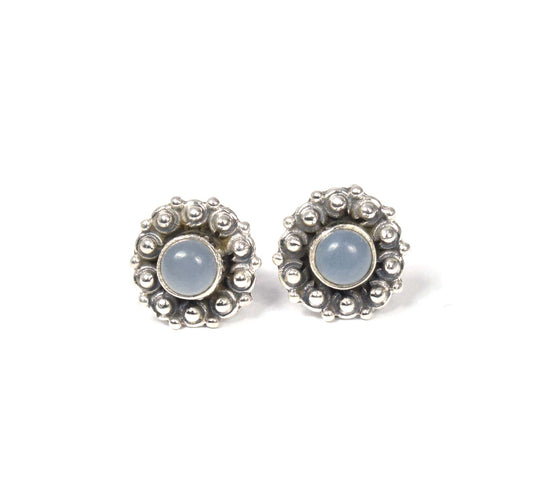 925 Solid Sterling Silver Blue Chalcedony Stud