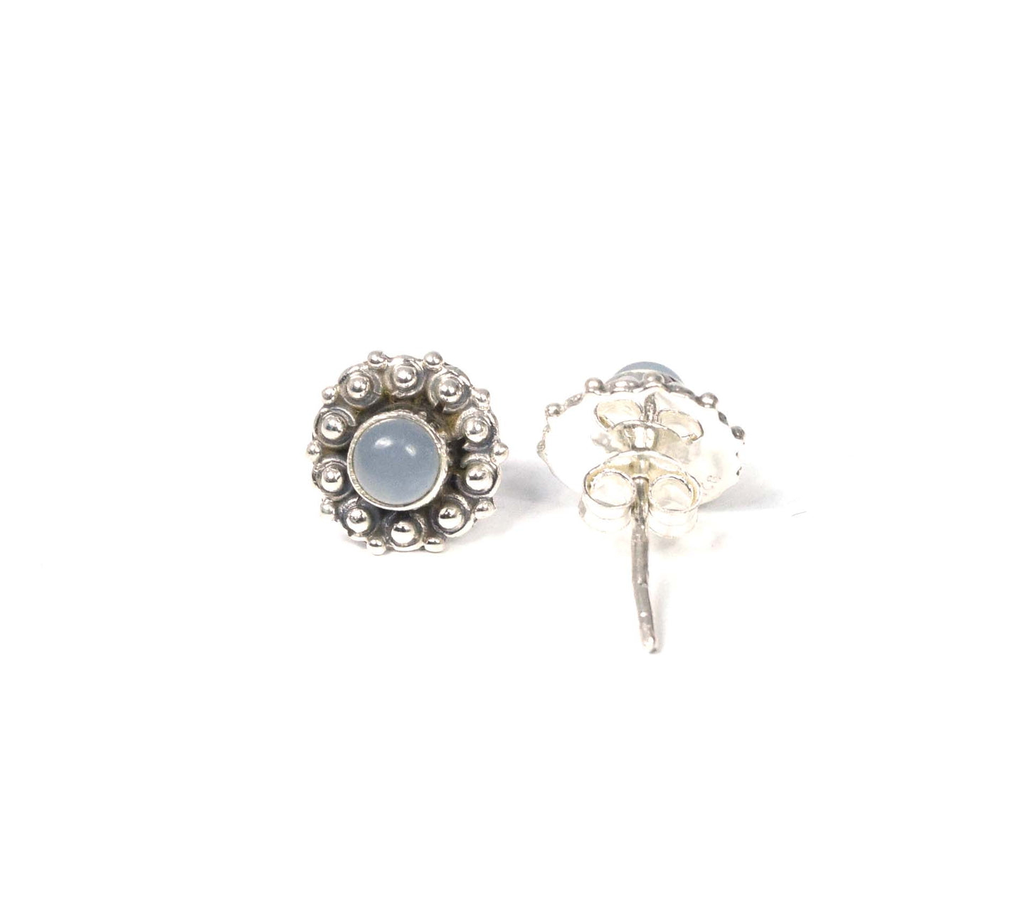 925 Solid Sterling Silver Blue Chalcedony Stud