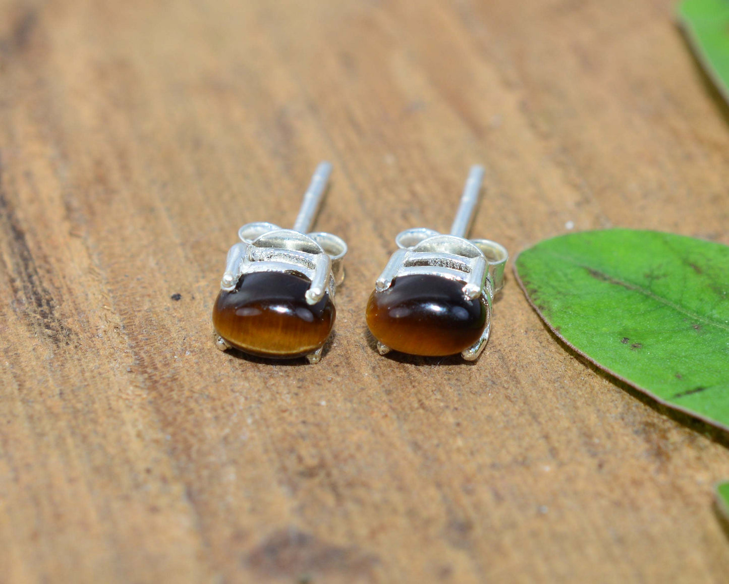 925 SOLID STERLING SILVER TIGER EYE STUD EARRING