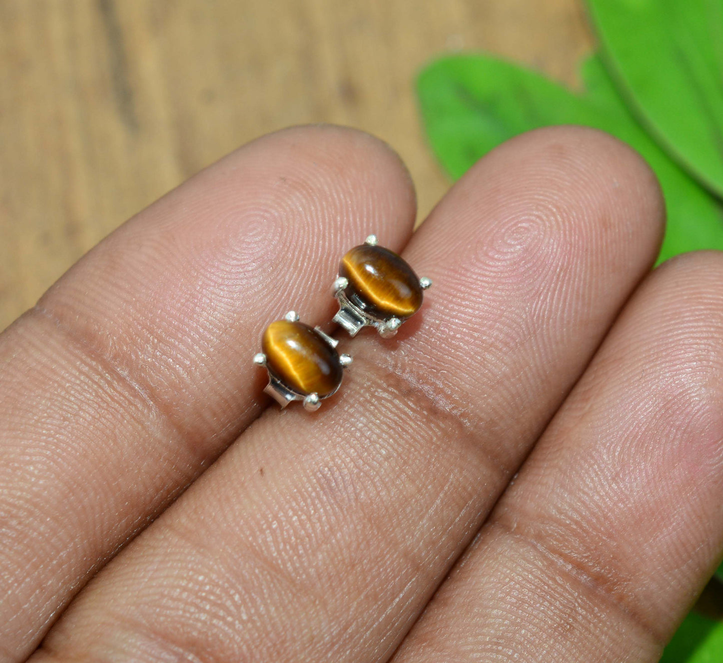 925 SOLID STERLING SILVER TIGER EYE STUD EARRING