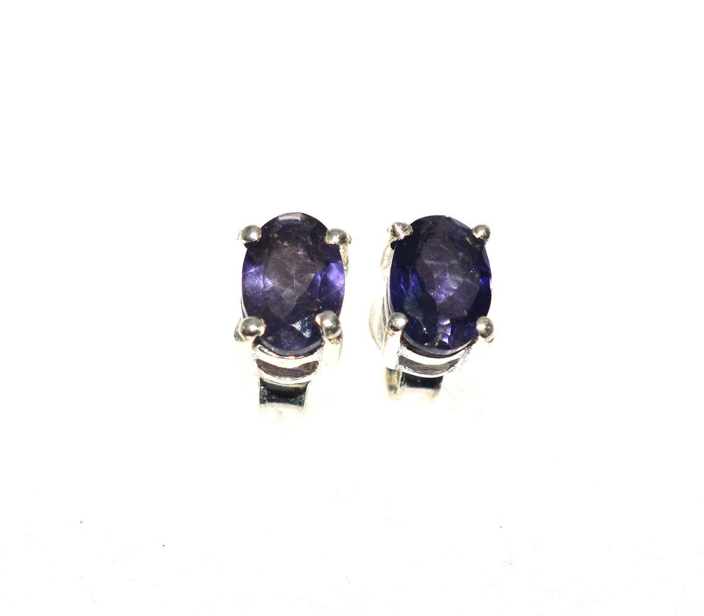 925 SOLID STERLING SILVER FACETED BLUE IOLITE STUD EARRING