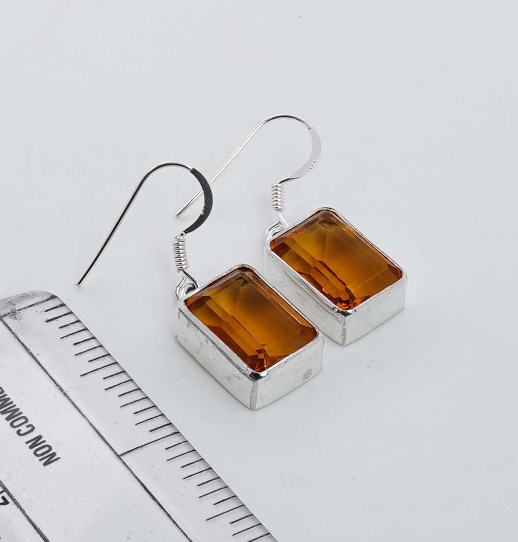 925 Solid Sterling Silver Faceted Rectangle Hook Earring