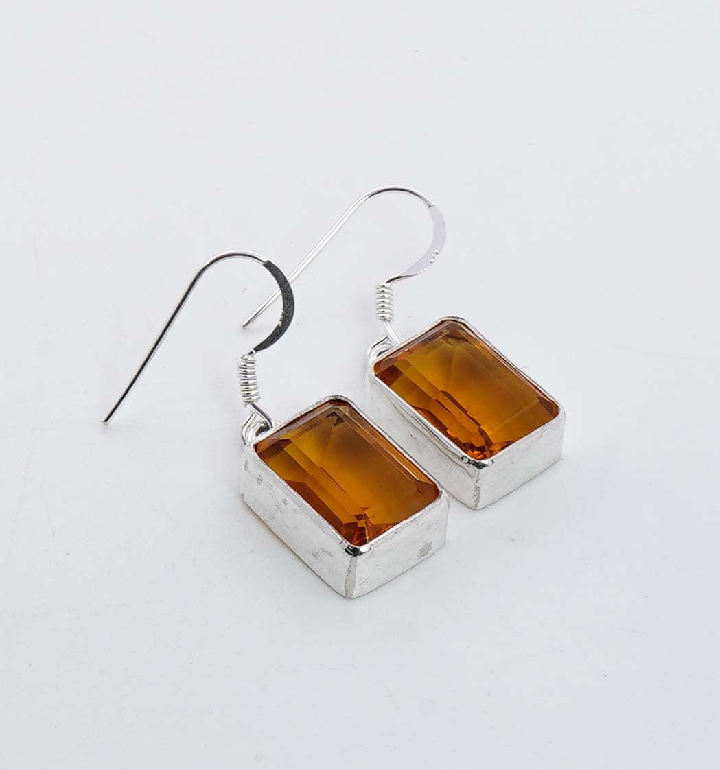 925 Solid Sterling Silver Faceted Rectangle Hook Earring