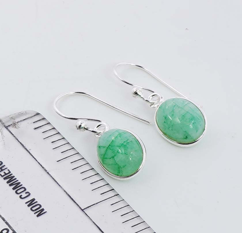 925 Solid Sterling Silver Green Rainbow Moonstone Hook Earring - 2.5 Grams