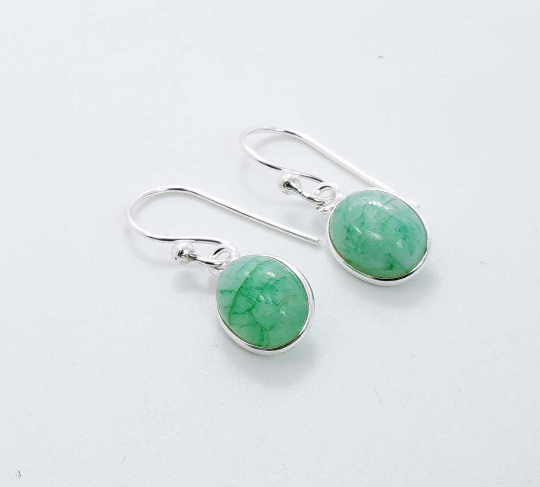 925 Solid Sterling Silver Green Rainbow Moonstone Hook Earring - 2.5 Grams