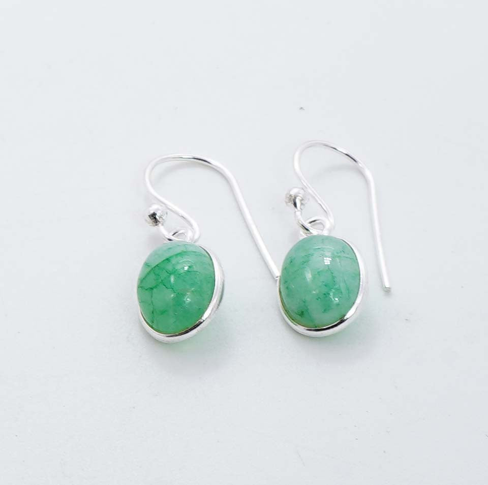 925 Solid Sterling Silver Green Rainbow Moonstone Hook Earring - 2.5 Grams