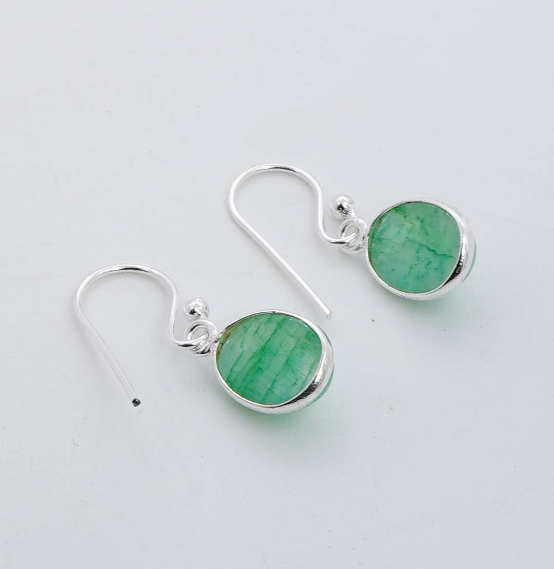 925 Solid Sterling Silver Green Rainbow Moonstone Hook Earring - 2.5 Grams