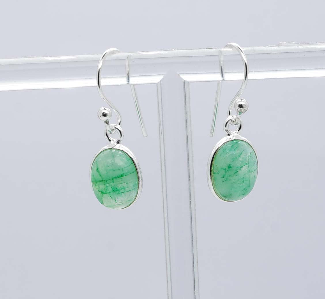 925 Solid Sterling Silver Green Rainbow Moonstone Hook Earring - 2.5 Grams