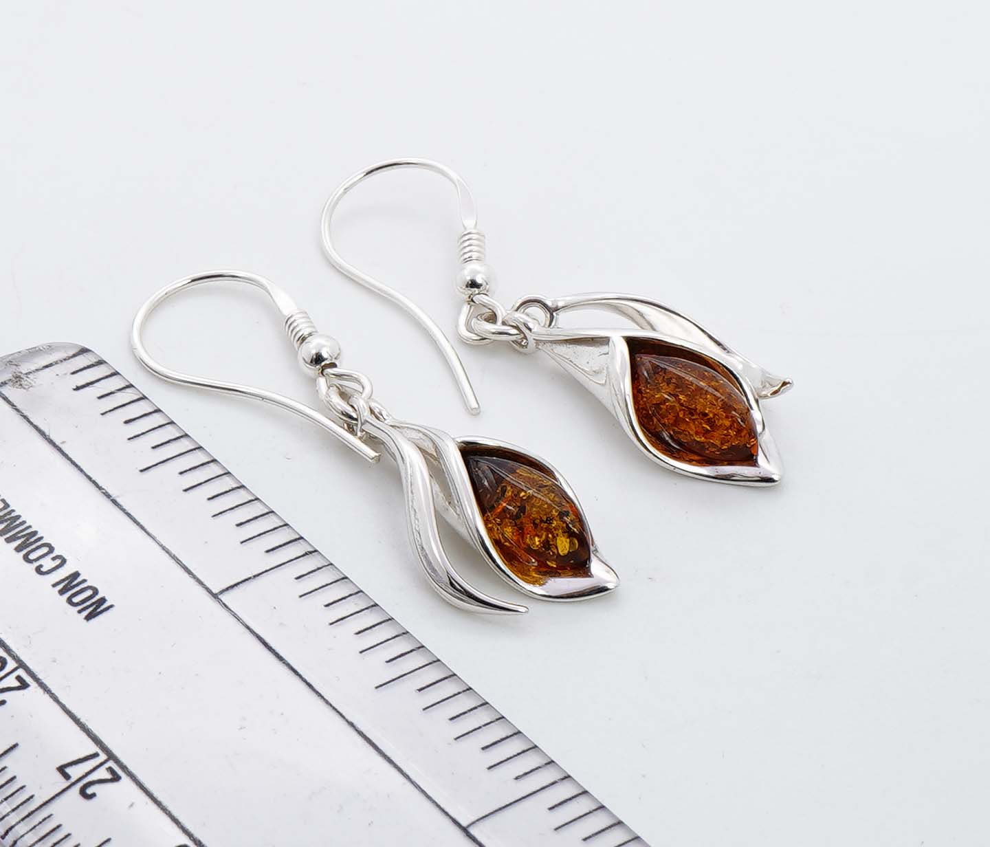 925 Solid Sterling Silver Natural Baltic Amber Stud Earring - 5 Grams