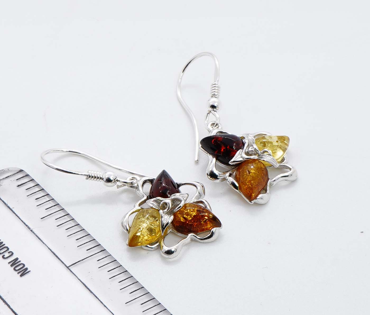 925 Solid Sterling Silver Natural Multi Baltic Amber Hook Earring - 4.2 Grams