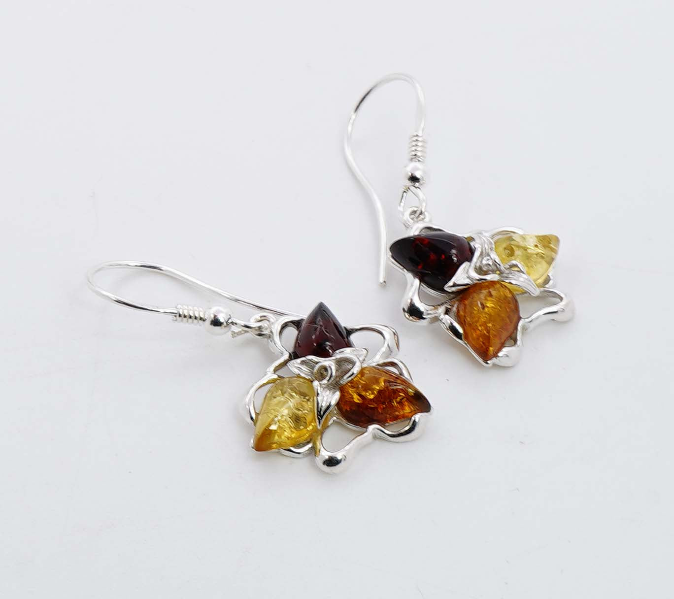 925 Solid Sterling Silver Natural Multi Baltic Amber Hook Earring - 4.2 Grams