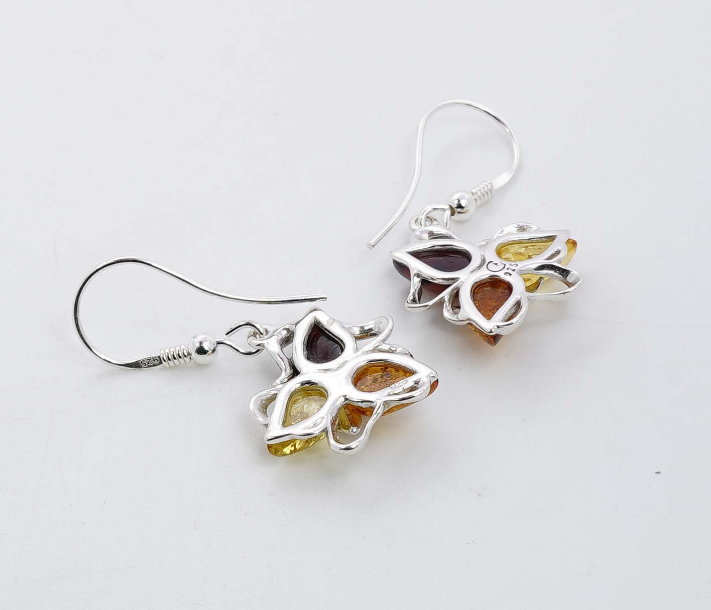 925 Solid Sterling Silver Natural Multi Baltic Amber Hook Earring - 4.2 Grams