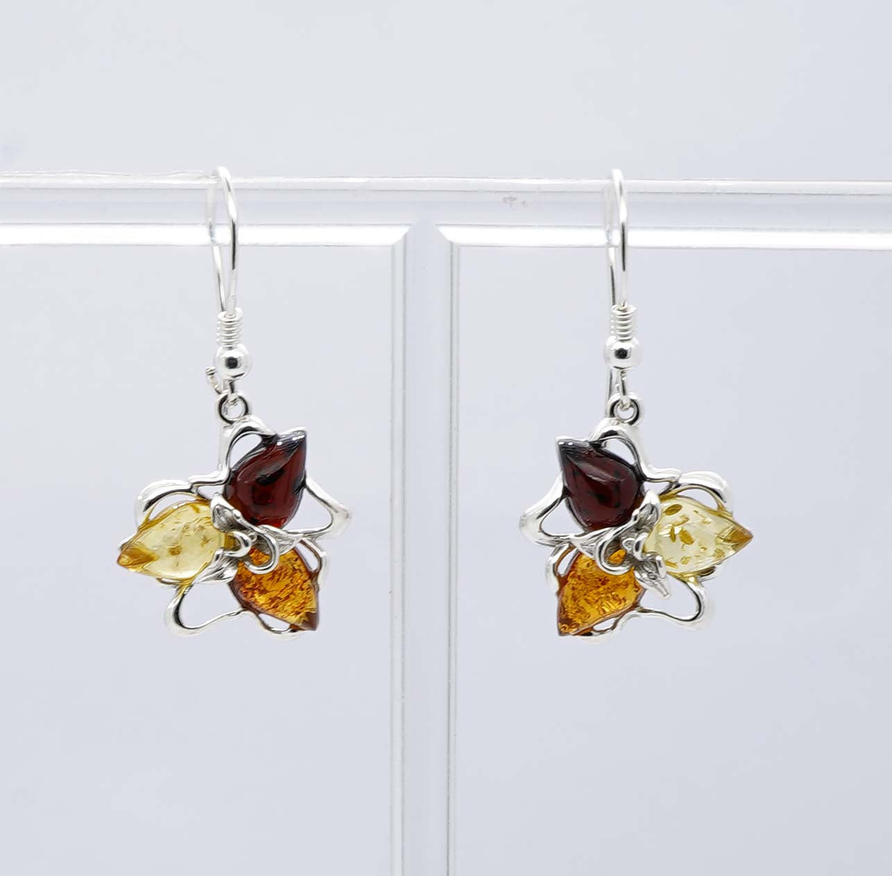 925 Solid Sterling Silver Natural Multi Baltic Amber Hook Earring - 4.2 Grams