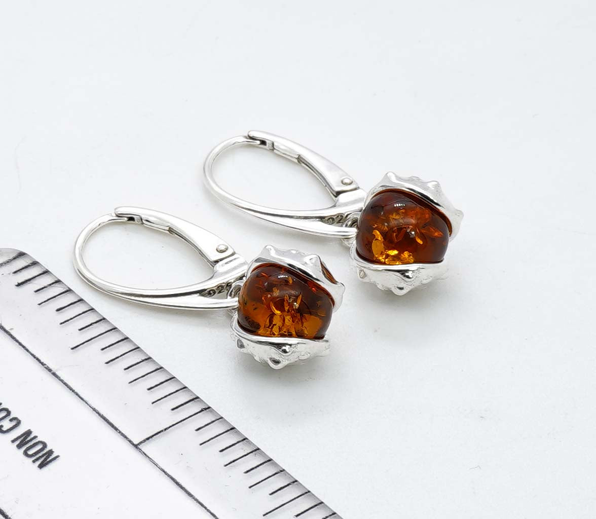 925 Solid Sterling Silver Natural Baltic Amber Russian Lock Earring - 5 Grams