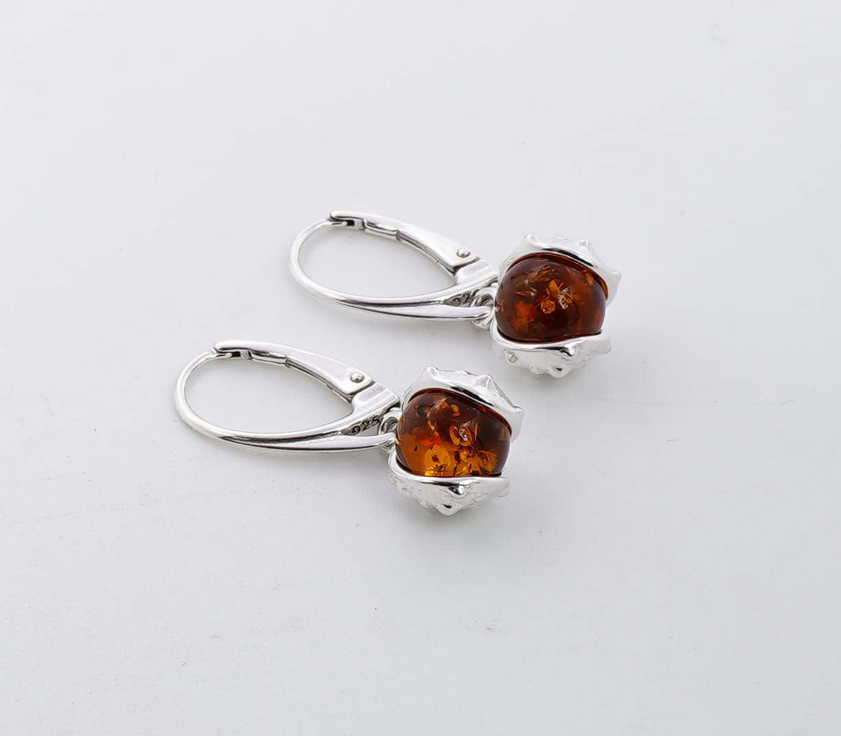 925 Solid Sterling Silver Natural Baltic Amber Russian Lock Earring - 5 Grams