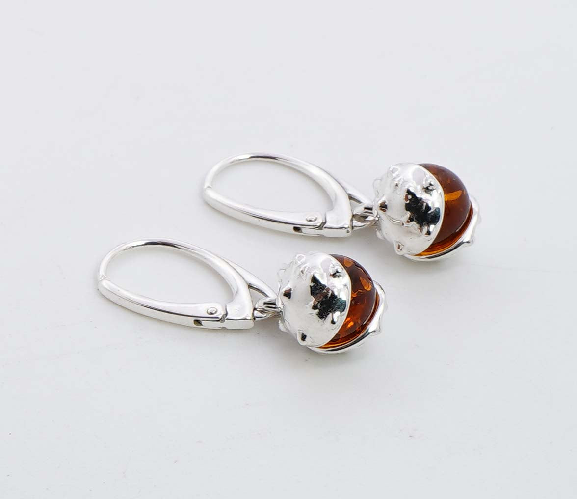 925 Solid Sterling Silver Natural Baltic Amber Russian Lock Earring - 5 Grams