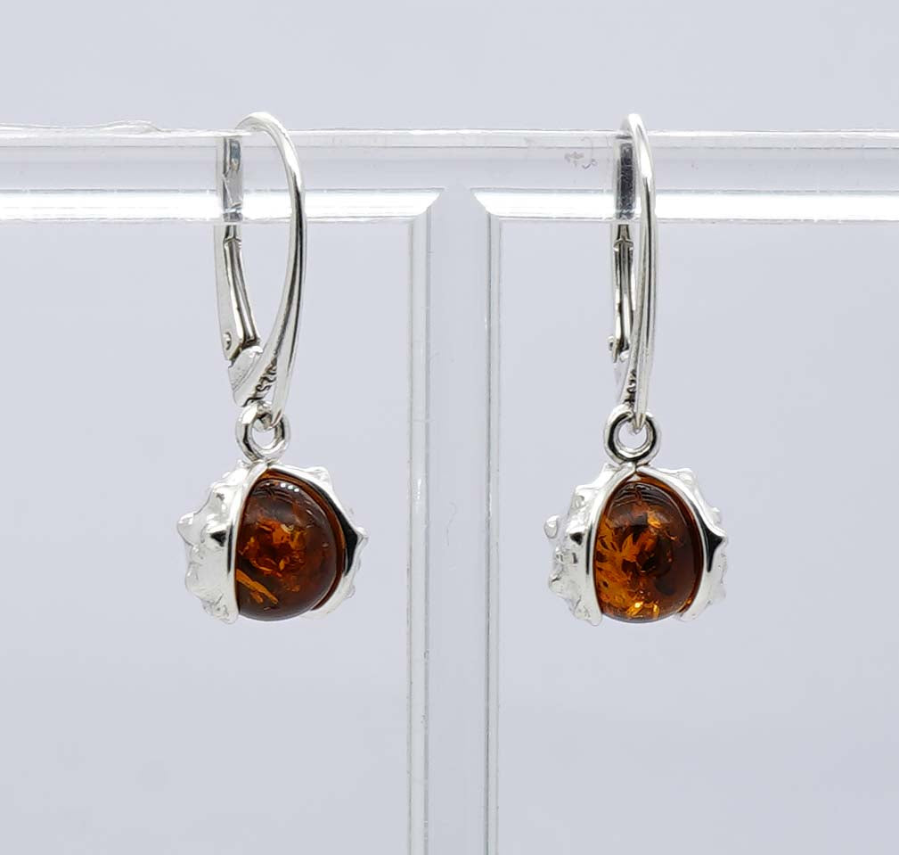 925 Solid Sterling Silver Natural Baltic Amber Russian Lock Earring - 5 Grams