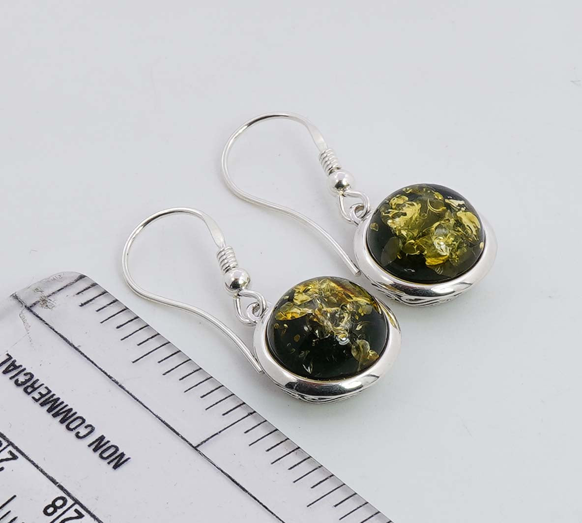 925 Solid Sterling Silver Natural Green Baltic Amber Hook Earring - 5.2 Grams