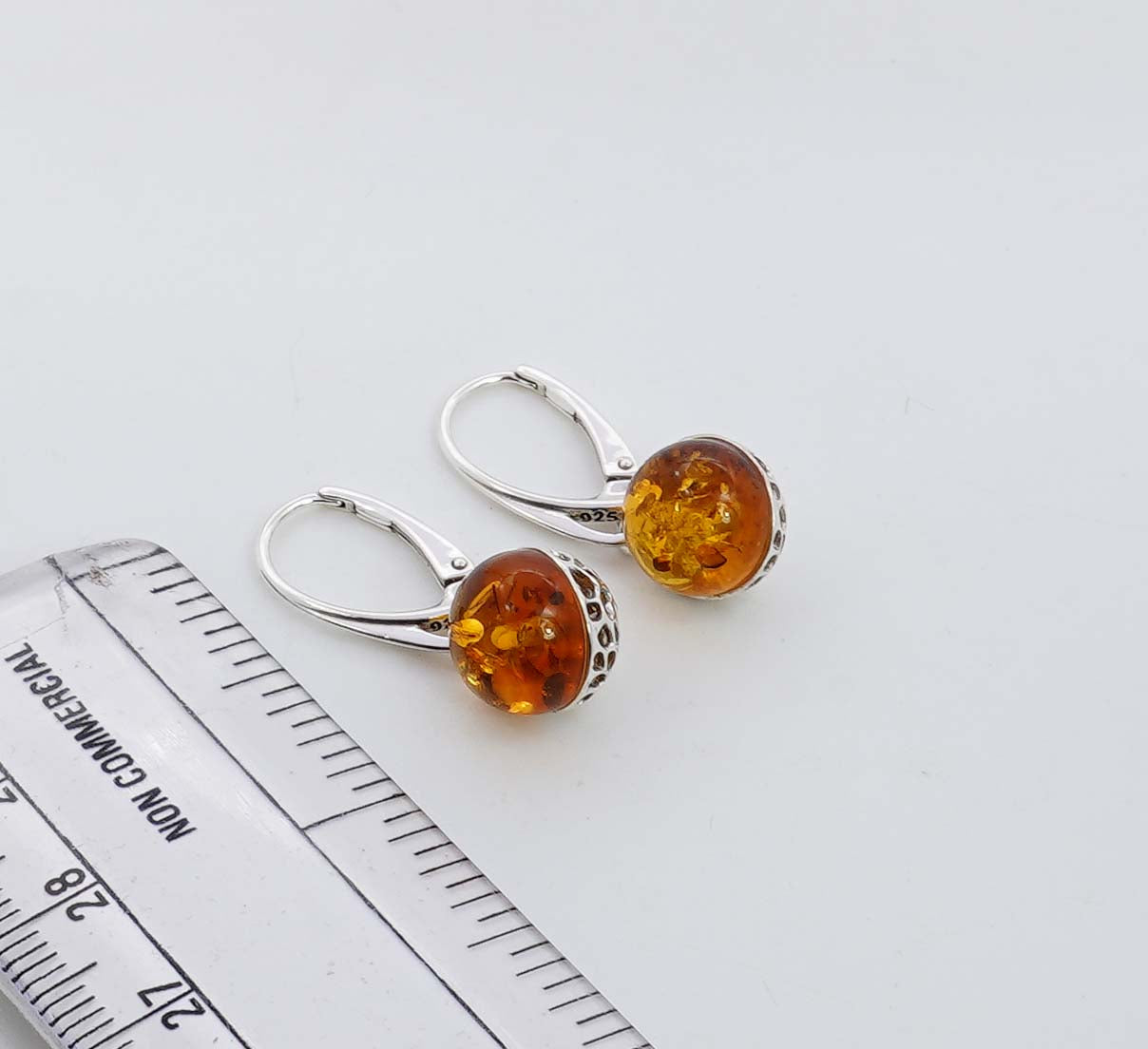 925 Solid Sterling Silver Natural Baltic Amber Russian Lock Earring -  3 Grams