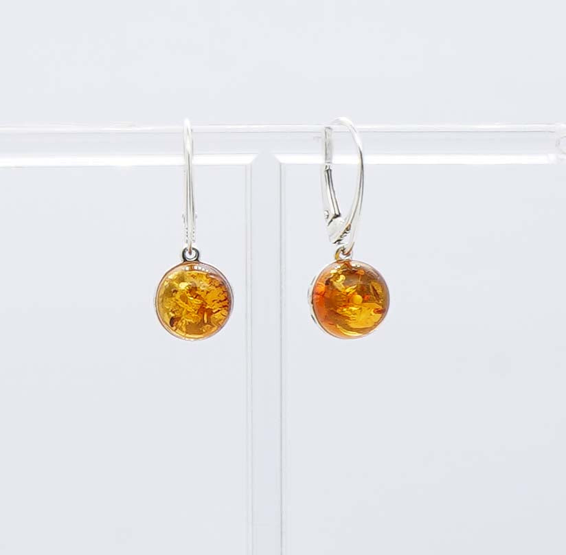 925 Solid Sterling Silver Natural Baltic Amber Russian Lock Earring -  3 Grams