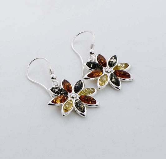 925 Solid Sterling Silver Natural Multi Baltic Amber Hook Earring - 5.8 Grams