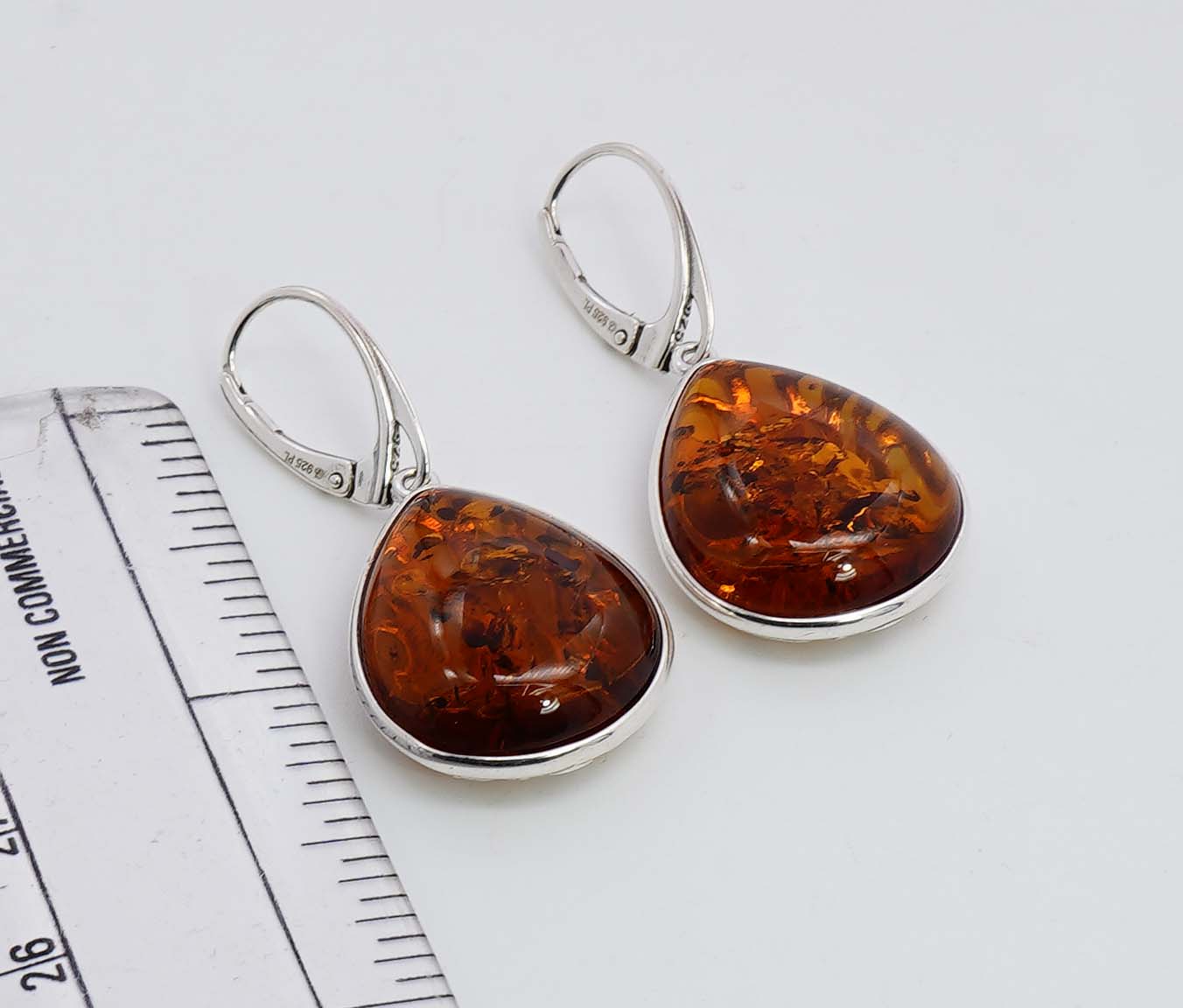 925 Solid Sterling Silver Natural Baltic Amber Russian Lock Earring - 8.2 Grams