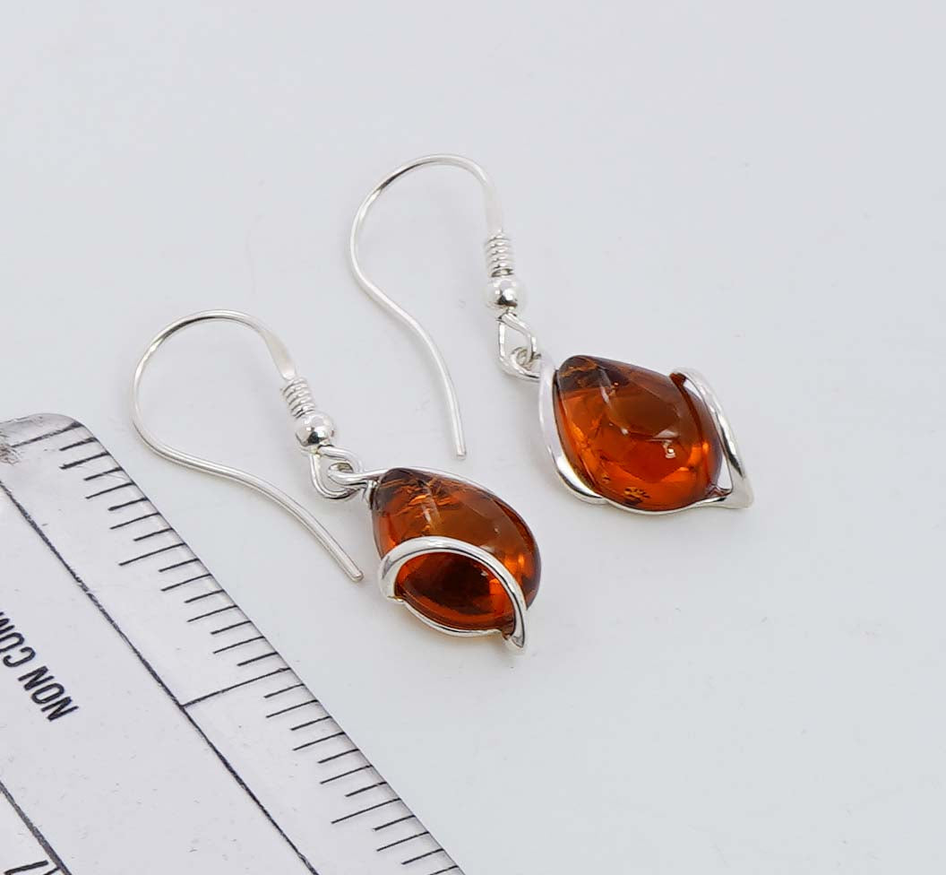 925 Solid Sterling Silver Natural Baltic Amber Hook Earring - 2.8 Grams