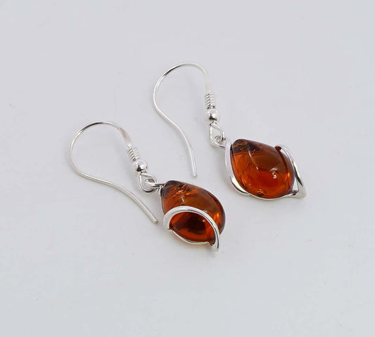 925 Solid Sterling Silver Natural Baltic Amber Hook Earring - 2.8 Grams