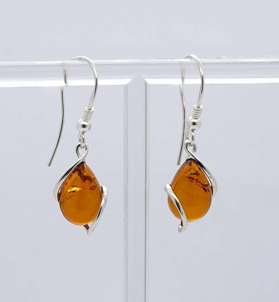 925 Solid Sterling Silver Natural Baltic Amber Hook Earring - 2.8 Grams