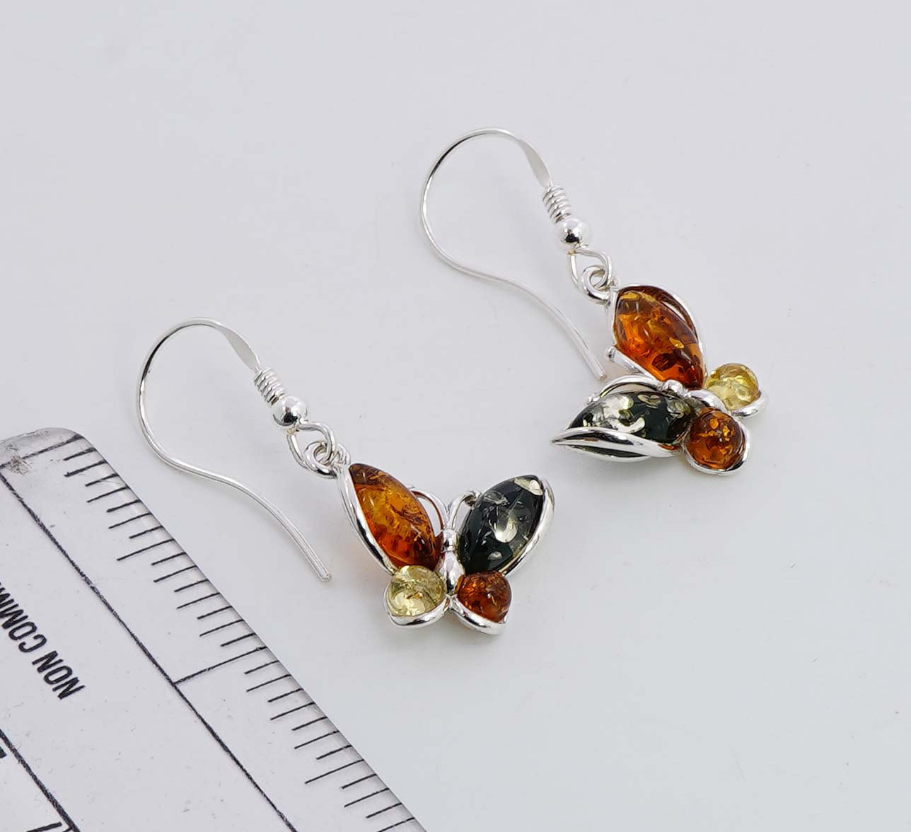 925 Solid Sterling Silver Natural Multi Baltic Amber Butterfky Hook Earring -4 Grams