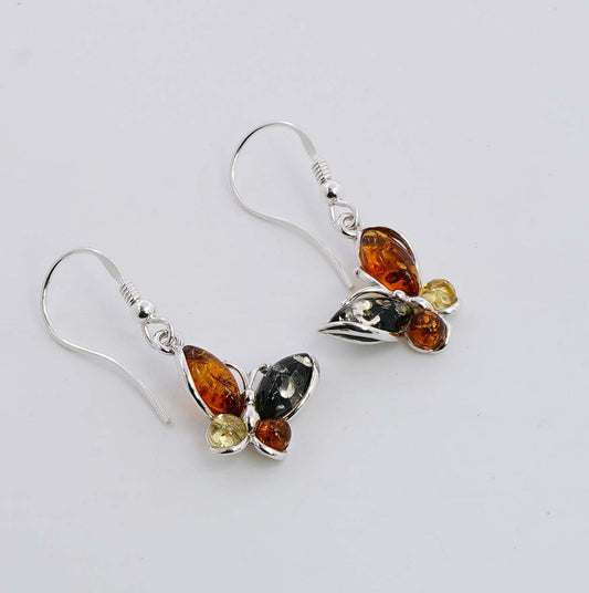 925 Solid Sterling Silver Natural Multi Baltic Amber Butterfky Hook Earring -4 Grams