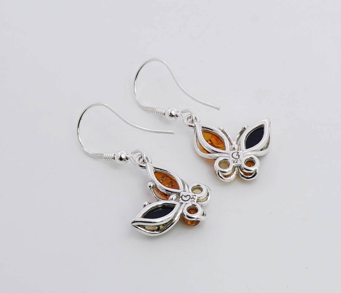 925 Solid Sterling Silver Natural Multi Baltic Amber Butterfky Hook Earring -4 Grams