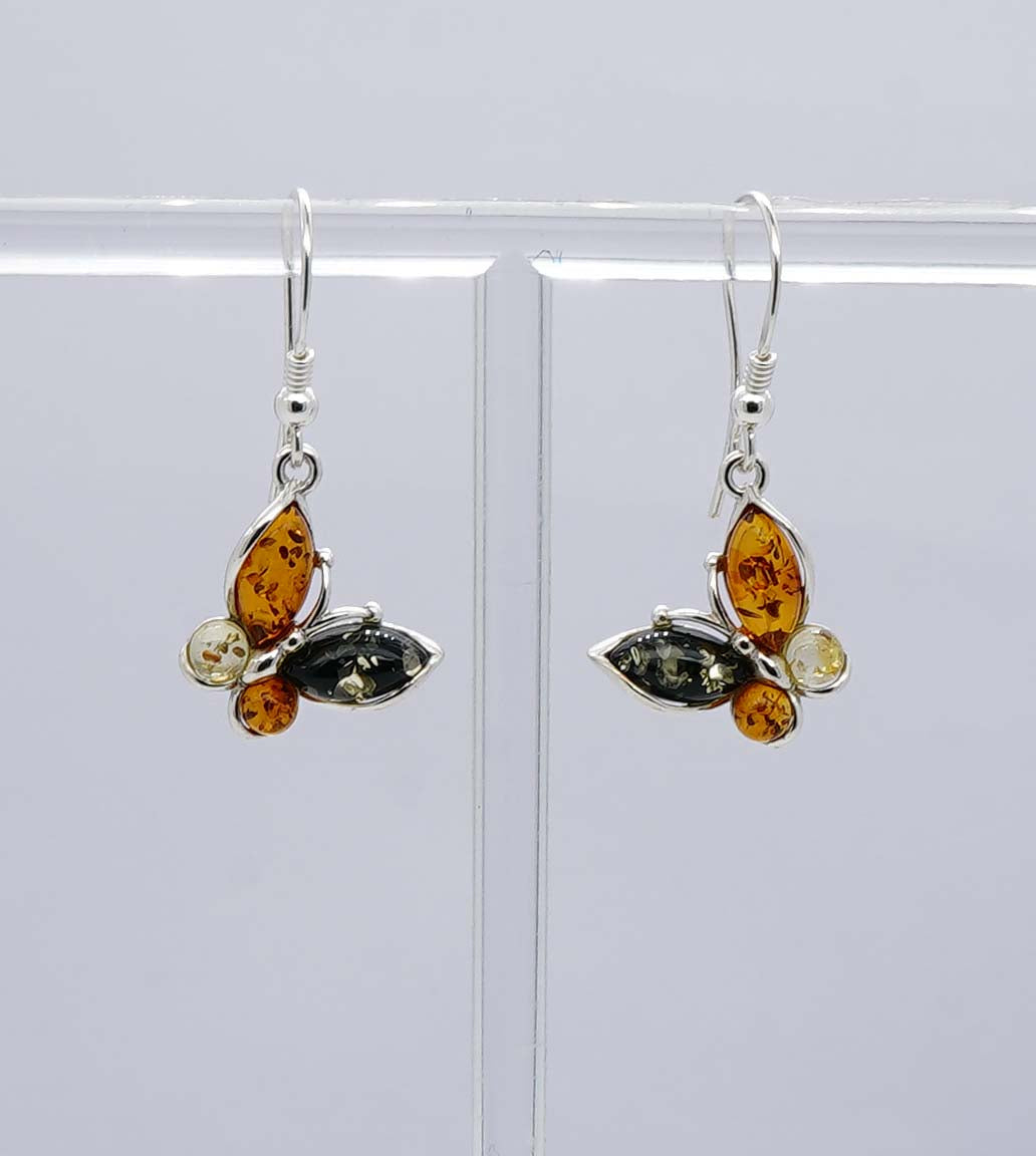 925 Solid Sterling Silver Natural Multi Baltic Amber Butterfky Hook Earring -4 Grams