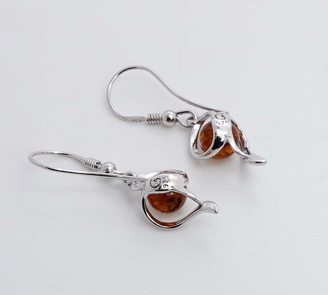 925 Solid Sterling Silver Natural Baltic Amber Hook Earring - 3 Grams