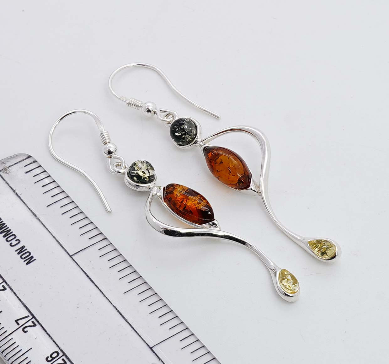 925 Solid Sterling Silver Natural Multi Baltic Amber Hook Earring - 5 Grams