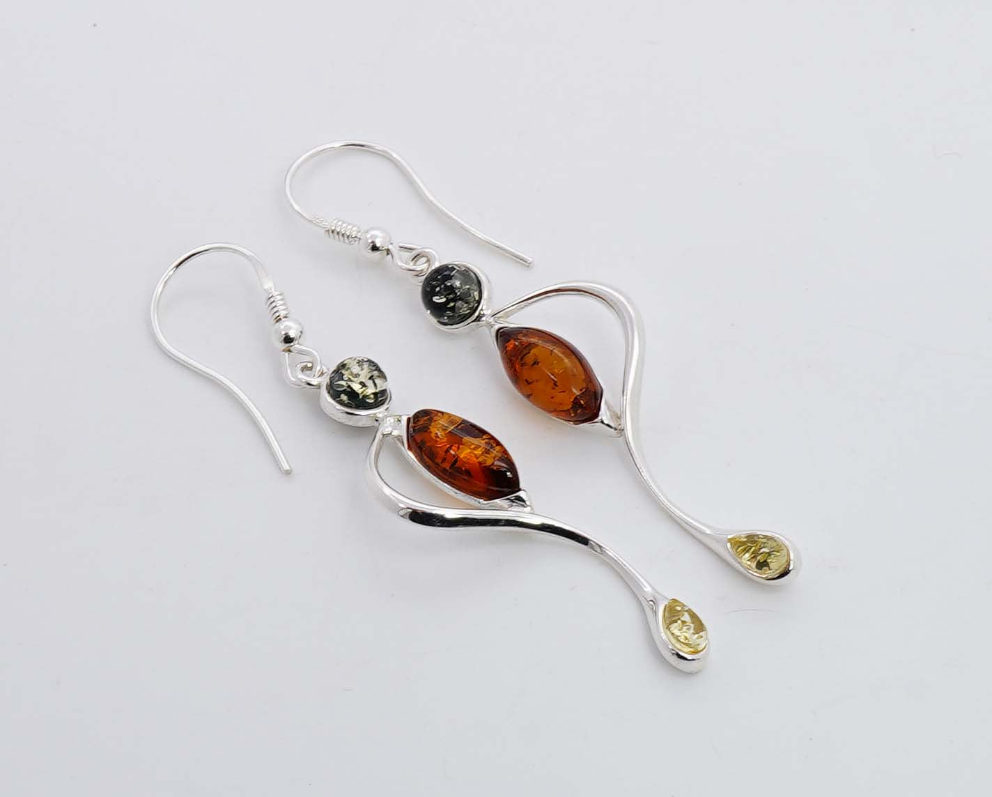 925 Solid Sterling Silver Natural Multi Baltic Amber Hook Earring - 5 Grams